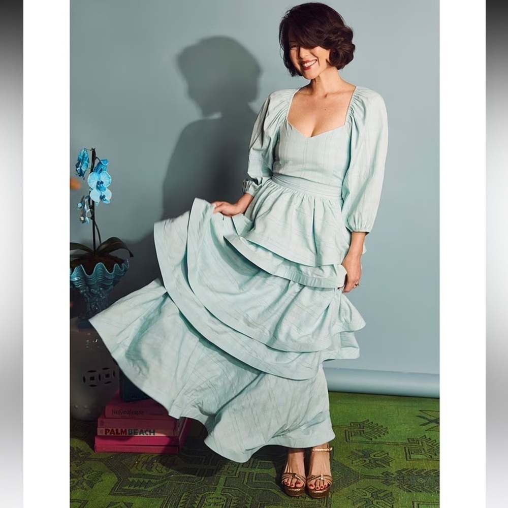 NWT Buru Teagan Ruffle Stripe Full Length A-Line Skirt & Matching Shirt Size S